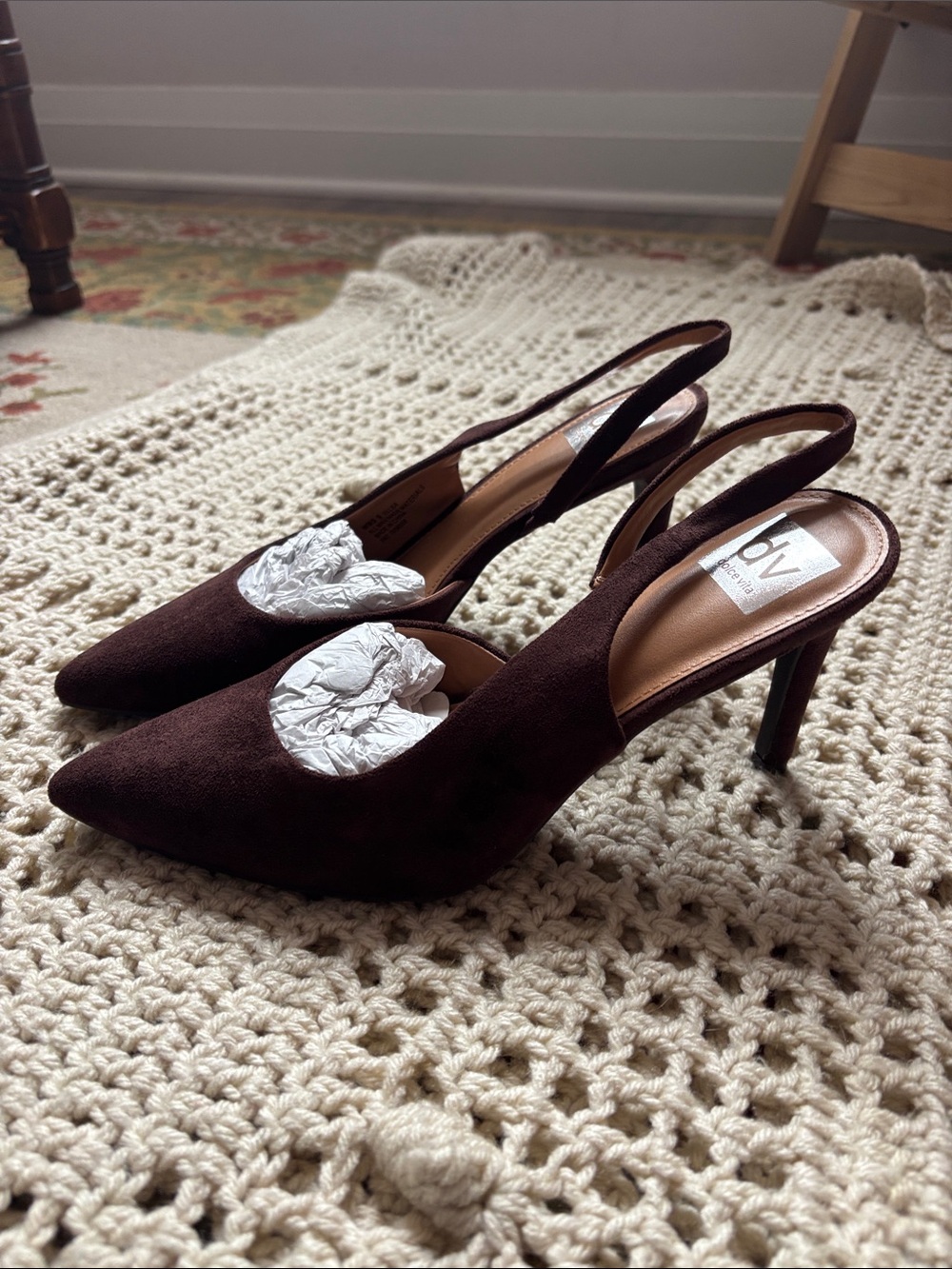DV by Dolce Vita Dark Brown Suede Pointed Slingback Heels